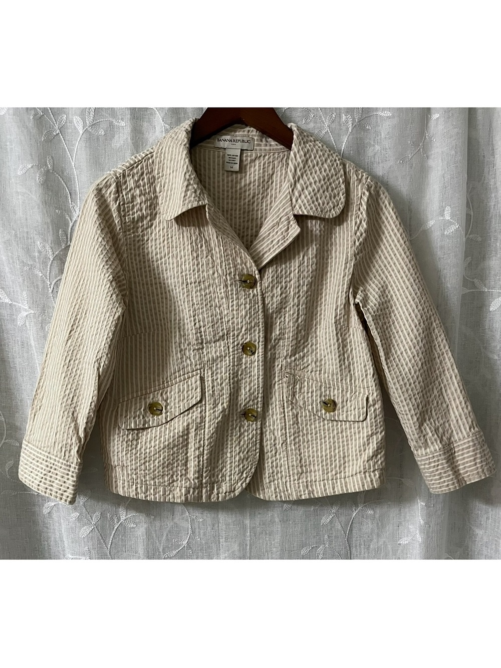 Banana Republic Beige Seersucker Button Jacket Size Medium